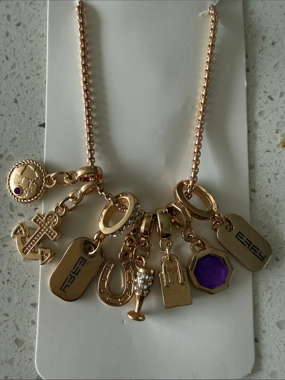 Authentic EFFY Gold-Tone Charm Necklace with crystals
